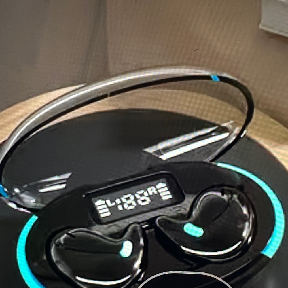 Wireless Black and Blue Earbuds. Great for side sleepers. 🆕